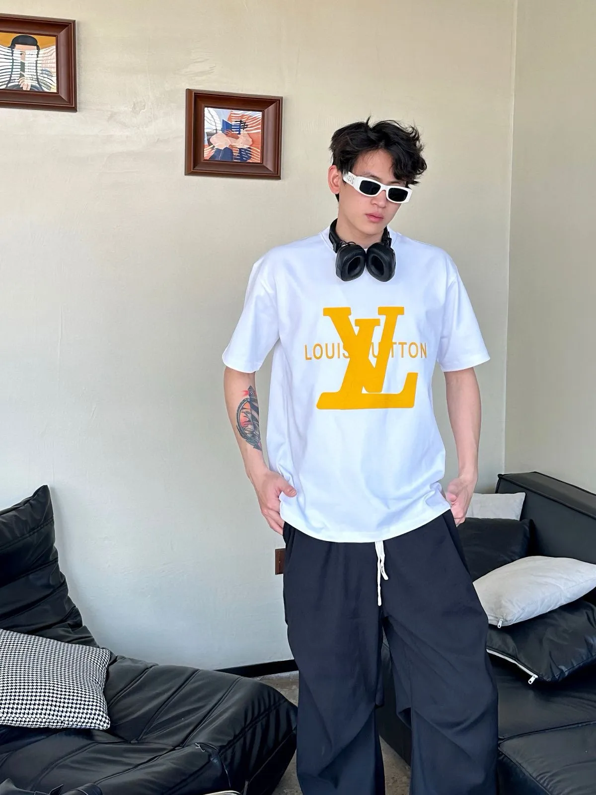 Louis Vuitton/Louis Vuitton thick rubber letter print short sleeves